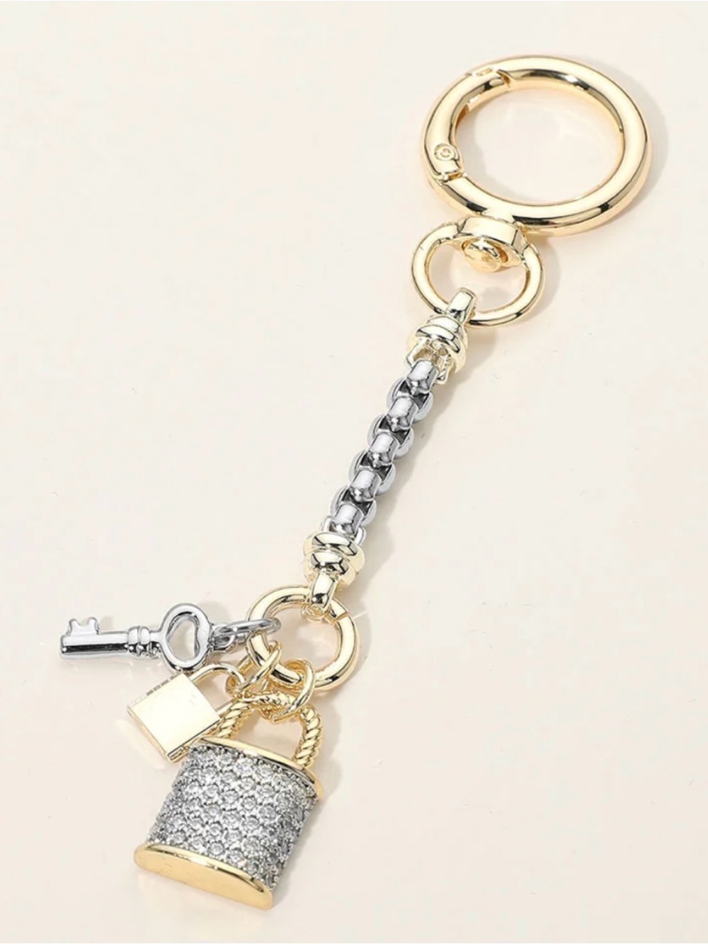 Gold & Silver Crystal Padlock Keychain Charm